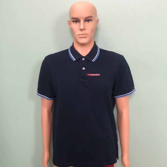 Prada Authentic PoloNavy Blue Cotton Collared Golf Shirt Size XXL